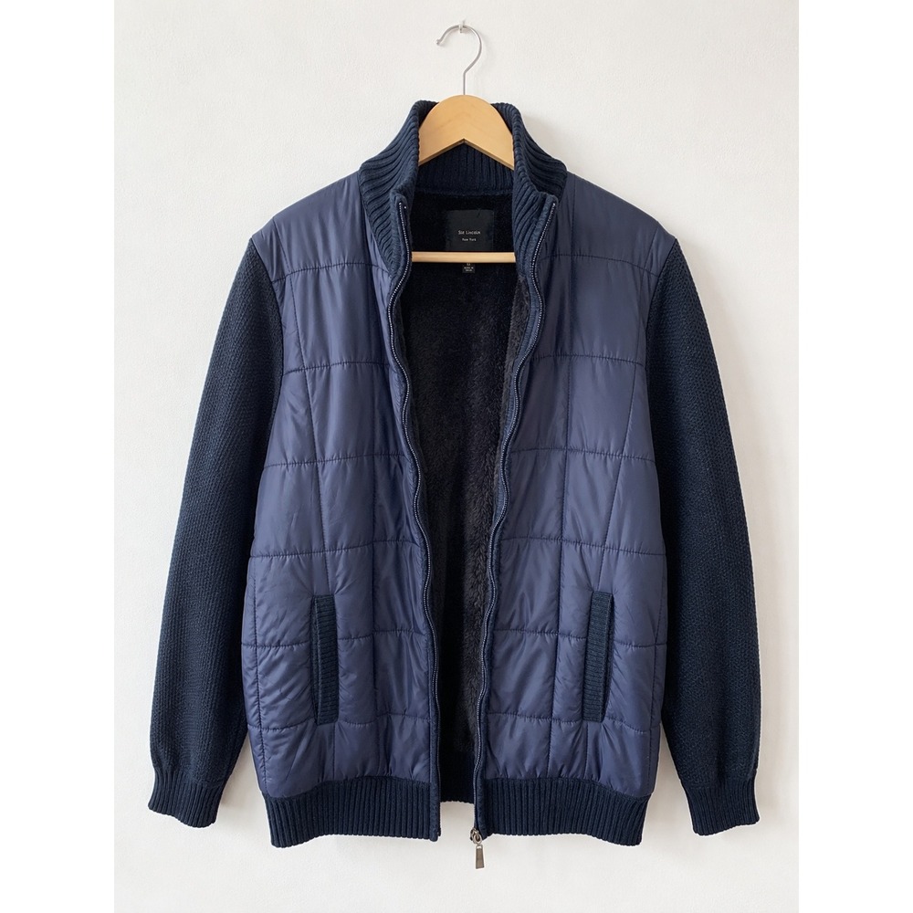 Six Lincoln New York Size M Black Navy Quilted Puffer Knit Jacket Sherpa NWT